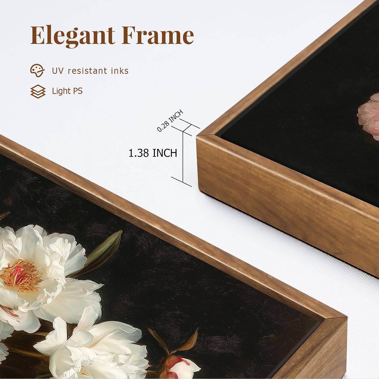 Dark Floral Vintage Peony Wall Art Botanical Canvas Flower Academia Print For Bedroom Living Room, Classical Moody Floral Wall Decor - Framed Set Of 2, 16x24 Inch, Ready to Hang