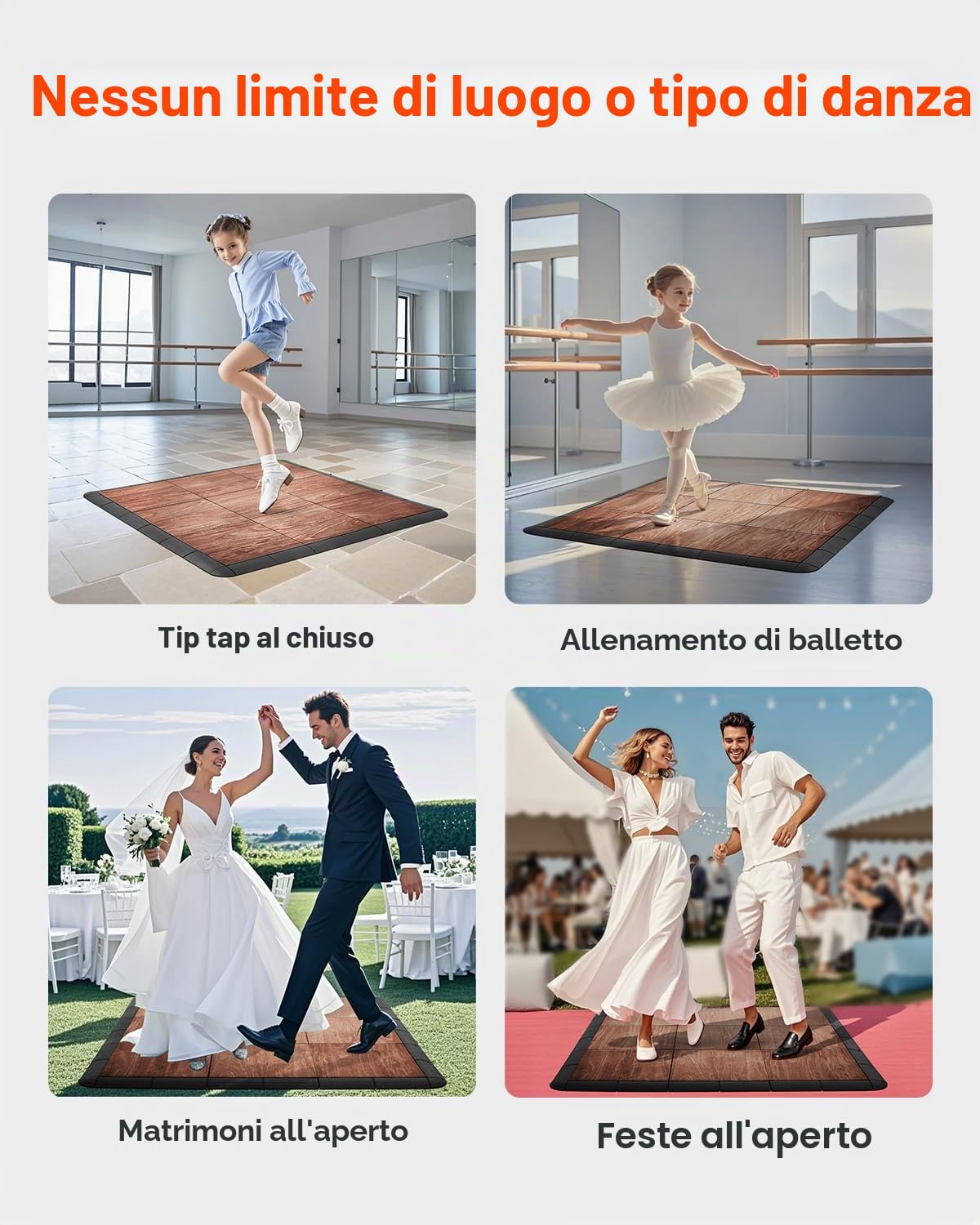 VEVOR Piastrelle per Pista da Ballo, 315 x 315 x 17,2 mm Pista da Ballo ad Incastro da 52 Pezzi, Pista per Pratica di Danza Portatile con Base Imbottita, Venature di Legno di Quercia, 4,83 m²/Scatola