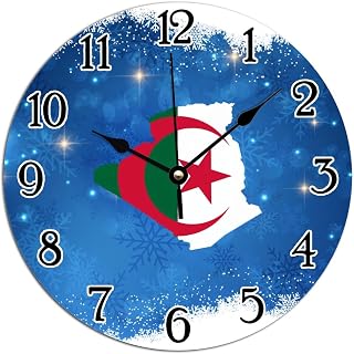 Country Souvenir Wall Clock Algeria Flag PVC Clocks for Wall Algeria Wall Clocks Battery Operated Silent Clock for Living Room 10x10in Valentine's Day Gifts Great Patriotic