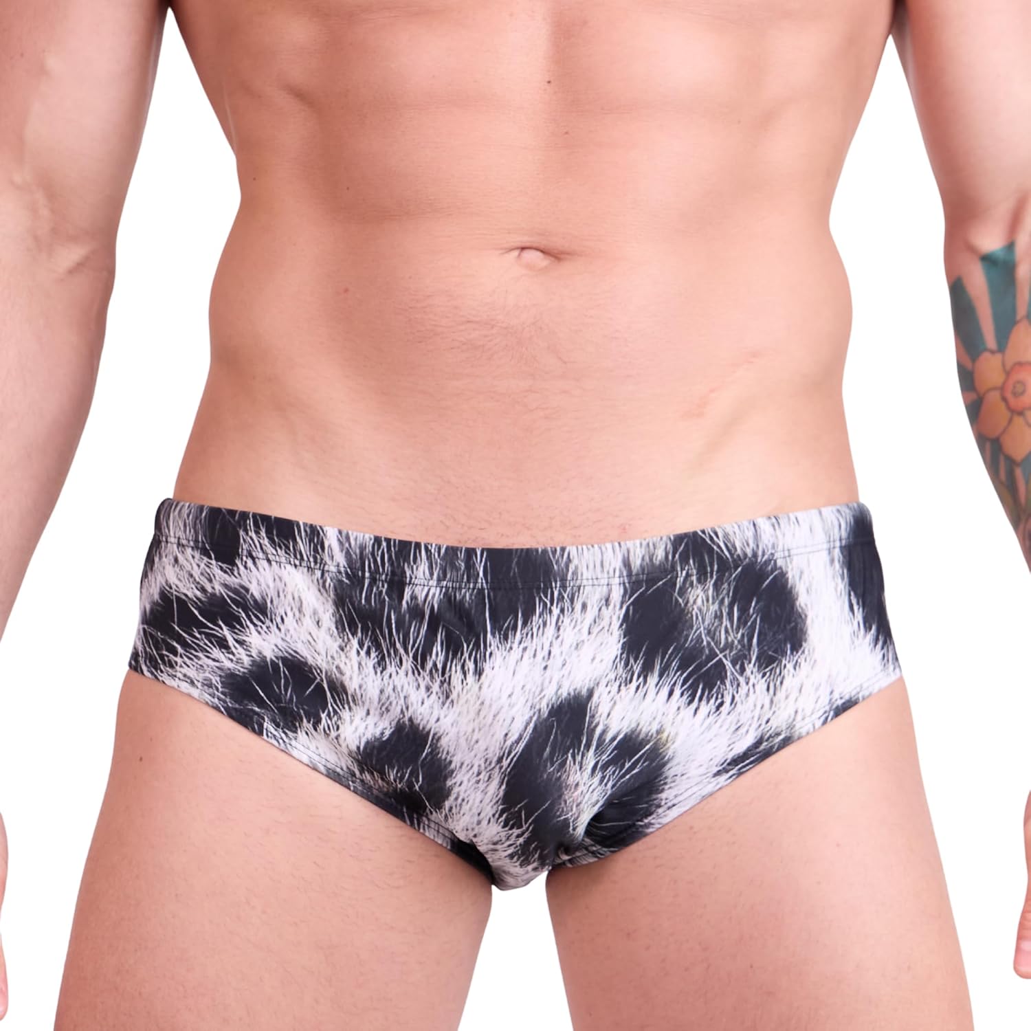 Men’s Swim Brief – Signature Line, Leisure Fit, Printed Styles, Drawcord, Rubber Cord Ends, Back Metal Nameplate