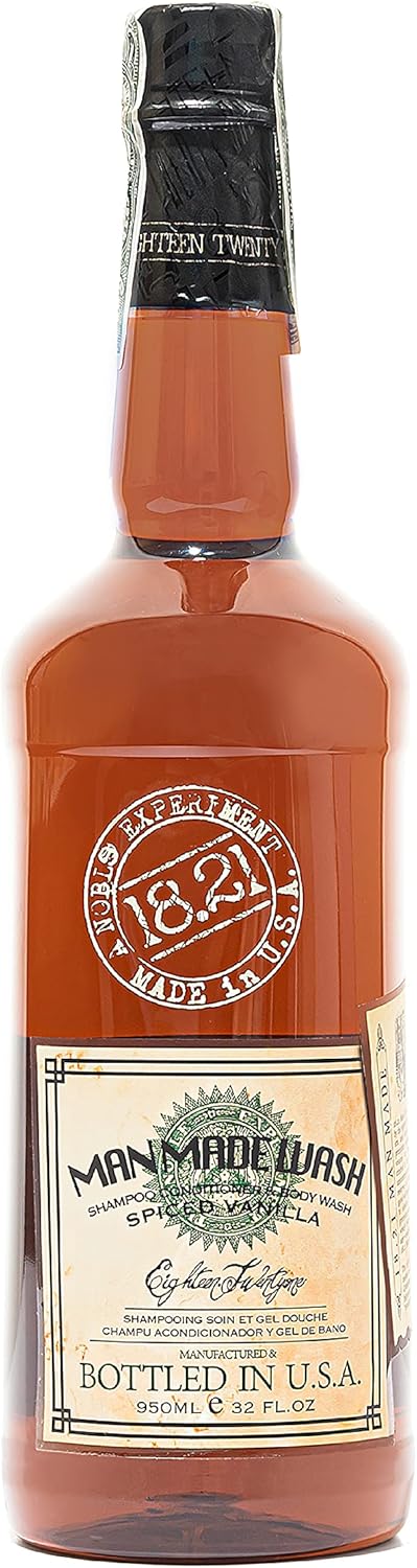 18.21 Man Made Original Spiced Vanilla 3-in-1 Body Wash, Shampoo, & Conditioner for Men, All Hair & Skin Types, Strengthens and Moisturizes in a Manly Aroma, 32oz