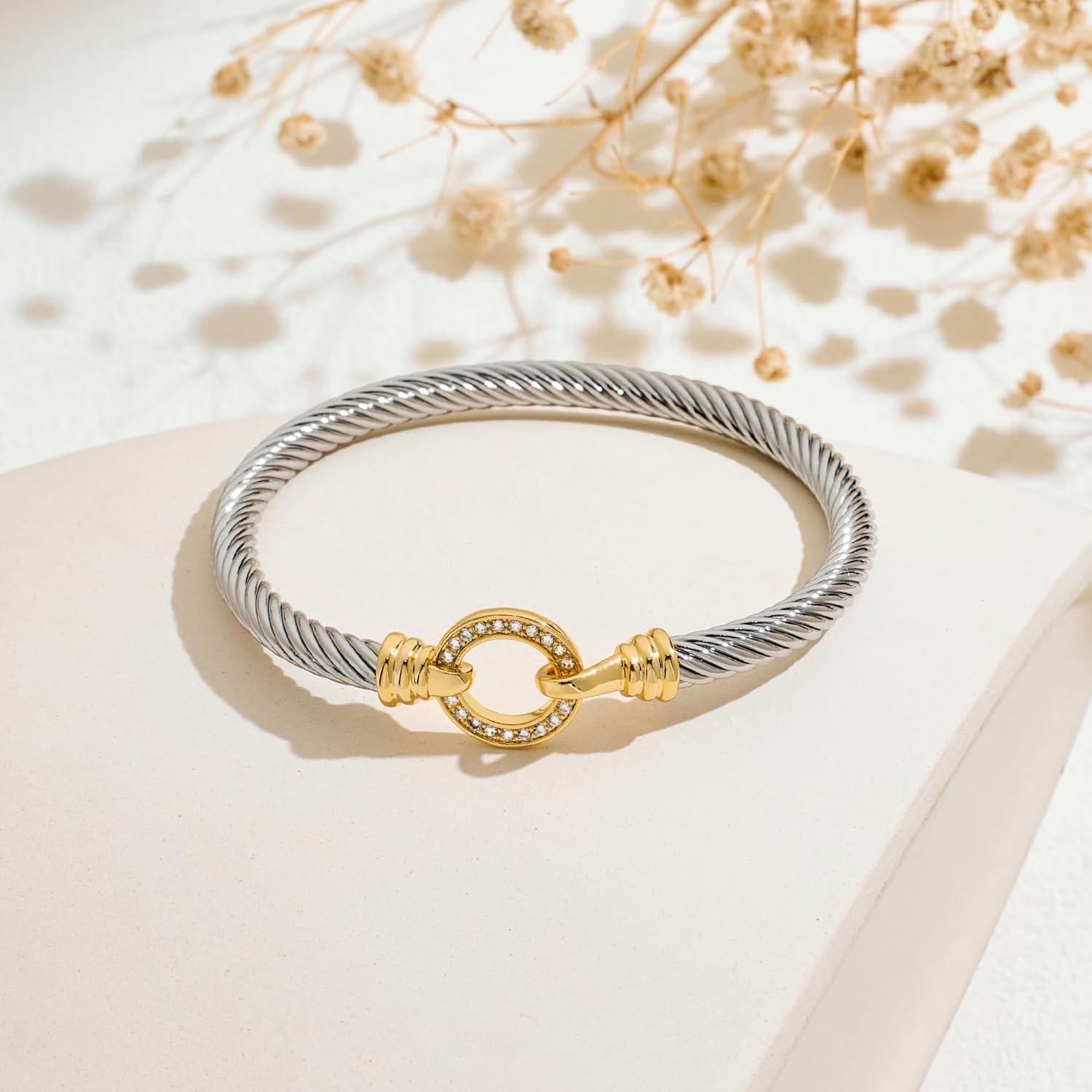 WOWORAMA Twisted Cable Wire Cuff Bracelets for Women Two Tone Gold Silver Cuff Bracelet Unisex Mixed Metal Bangle Bracelets Jewelry - Image 5