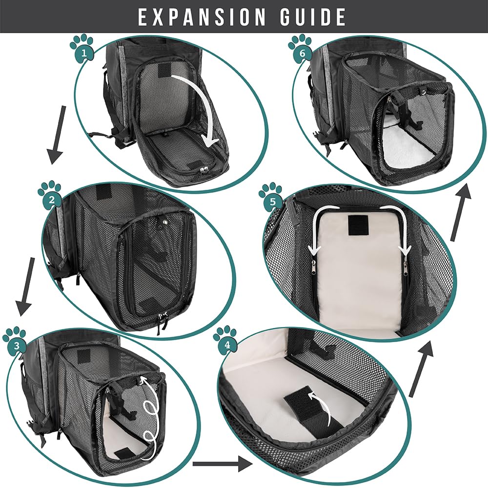 PetAmi Dog Cat Backpack Carrier, Expandable Pet Carrier Backpack for Travel Hiking, Small Medium Dog Puppy Large Cat Carrying Backpack, Airline Approved Ventilate Soft Back Support, 18 lbs, Light Gray - image 3