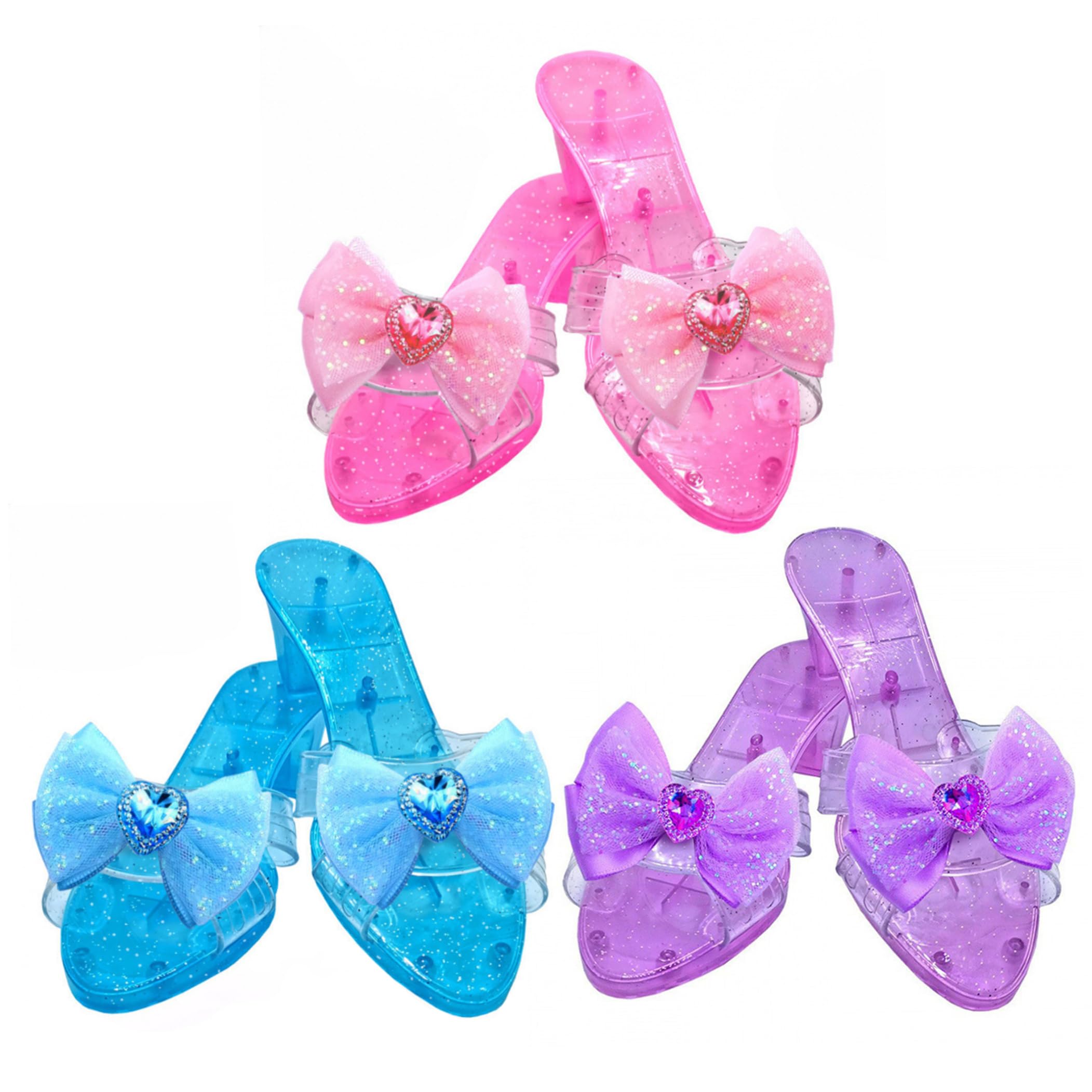 BeVistoso 3 Pairs Princess Heels For Toddler Girls, Sparkly Kids Dress Up Shoes With Bows for Toddler Pretend Play, Princess Heels For Girls