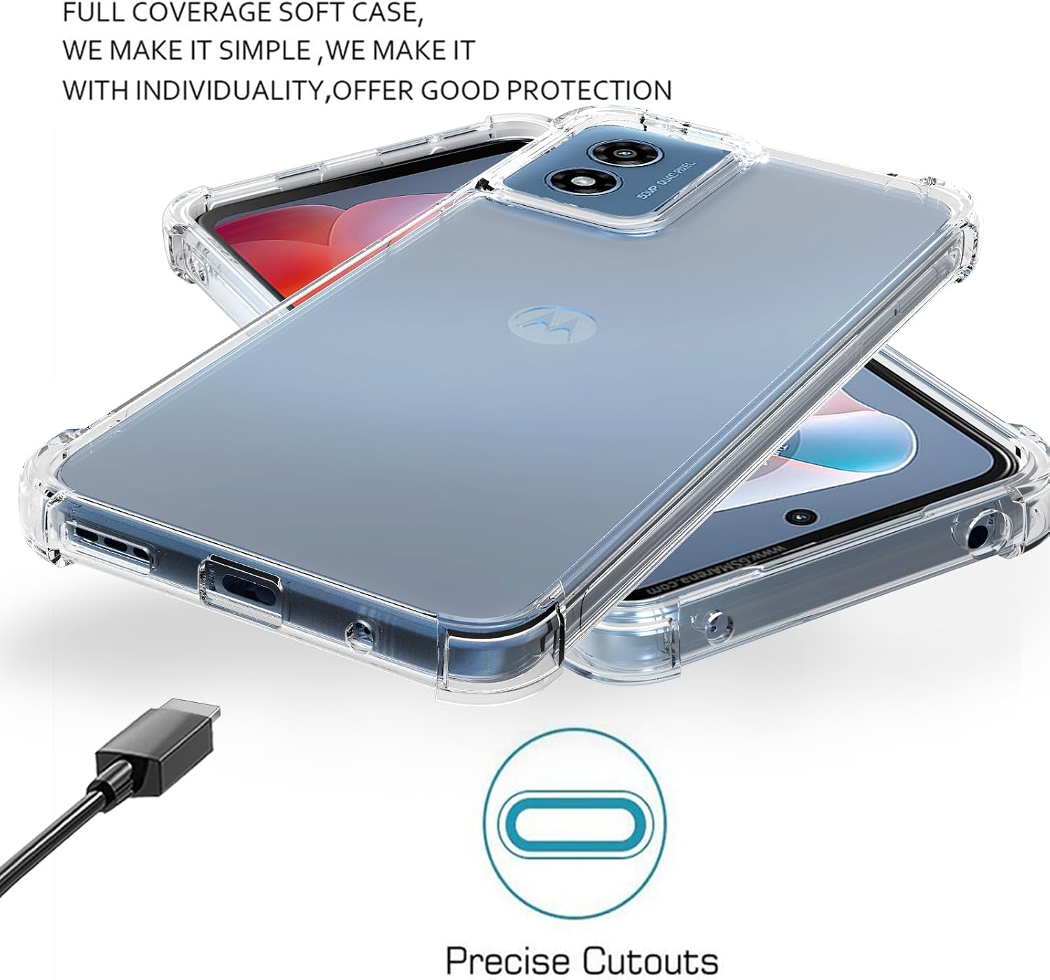 for Moto G Play 2024 Case: Clear with 2pcs Screen Protector Reinforced Corners TPU Shock-Absorption Flexible for Motorola Moto G Play 4G 2024 Phone Case-Clear