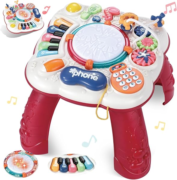 Jecimco 音楽おもちゃ 子供 多機能 ミュージカルテーブル 子ども 早期開発 ビーズコースター ルーピング 知育玩具 ピアノ・鍵盤楽器の玩具 男の子 女の子 電子 キーボード 楽器 おもちゃ - 1