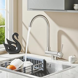Comprar Grifo Cocina Abatible, Grifo de Fregadero Abatible Giratorio de 360°, Grifo Fregadero Cocina Plegable de Inox, Mezclador Fregadero Agua FrÃa y Caliente