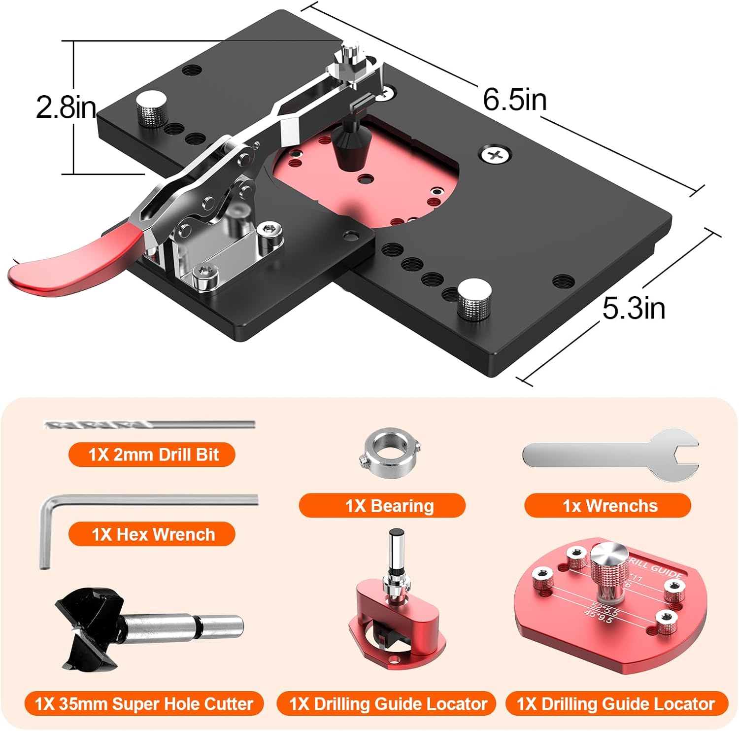 M-T Concealed Hinge Jig with Quick Clamp and Dust Vacuum Adapter 35mm Cabinet Door Hinges Jig Hole Drilling Hardware Jigs for Woodworking Door Cabinet Mounting Tool - Image 7