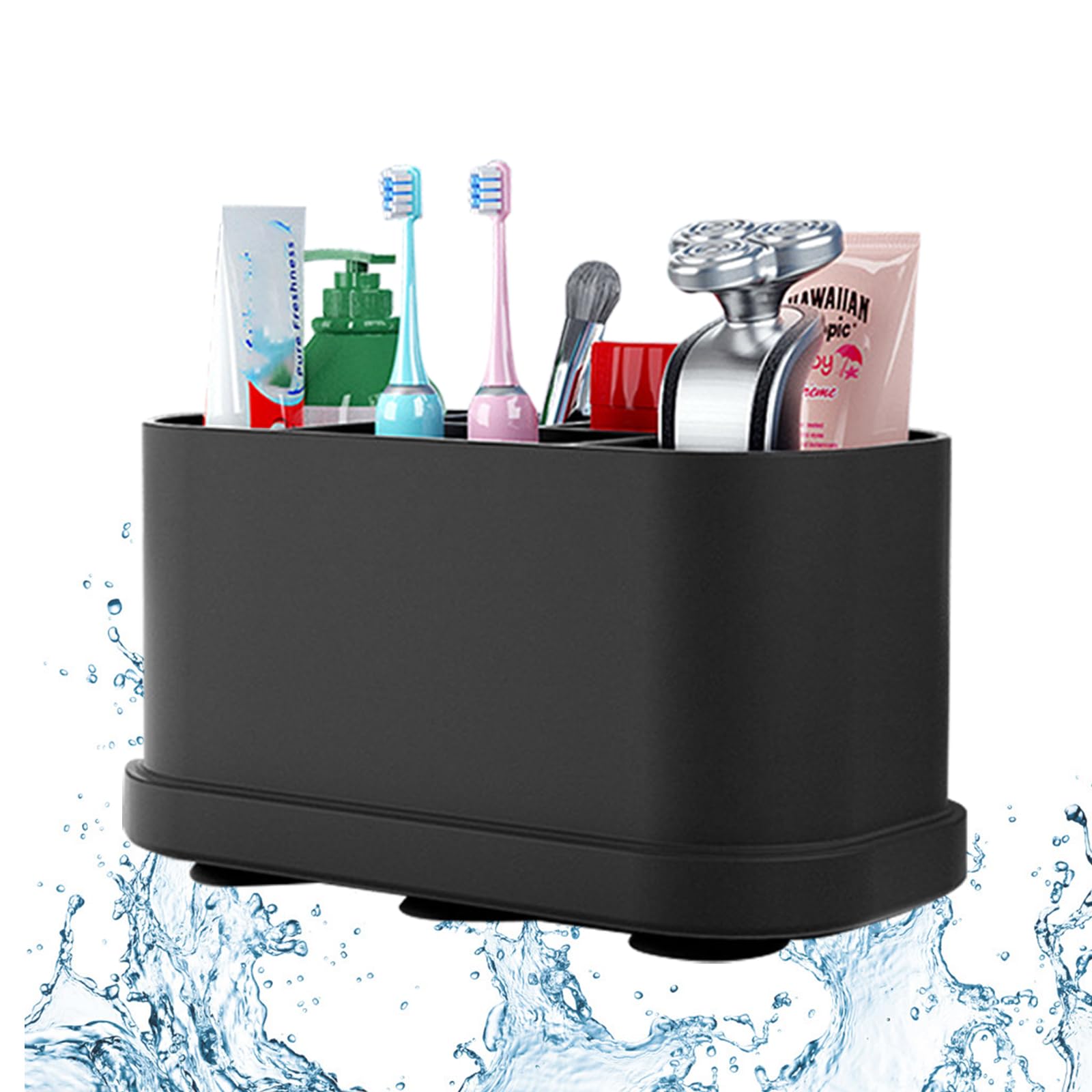 Porte-Brosse à Dents Amovible - Organisateur Salle De Bain Anti-Dérapant - Gris Clair - Pour Famille