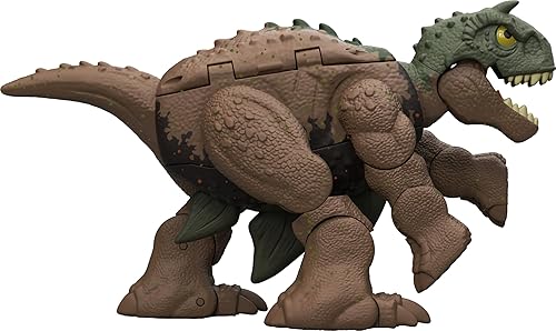 Mattel Jurassic World - Juguete transformador de dinosaurio de estegosaurio a carnotaurio, juguete 2 en 1 de doble peligro de 11 pasos, cambiadores