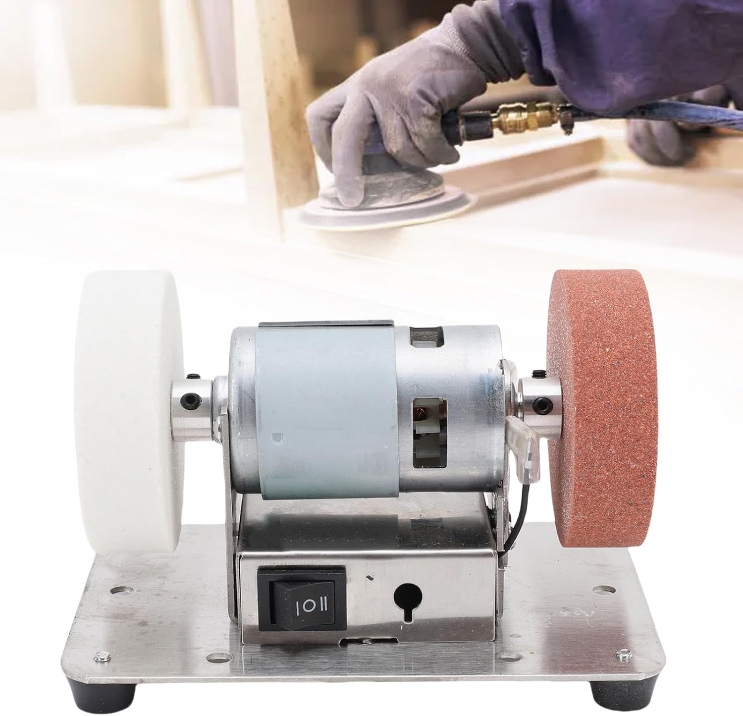 Luocute Bench Grinder, 304 Stainless Steel 7 Speed Control Adjustable Angles Electric Multi Purpose Grinding Machine with 2 Wheels for Metal Wood Cutter Jewelry Buffing