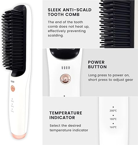 Miniatura 4 de Cepillo alisador de pelo inalámbrico, cepillo alisador portátil, batería de larga duración con USB-C recargable, antiquemaduras, portátil para
