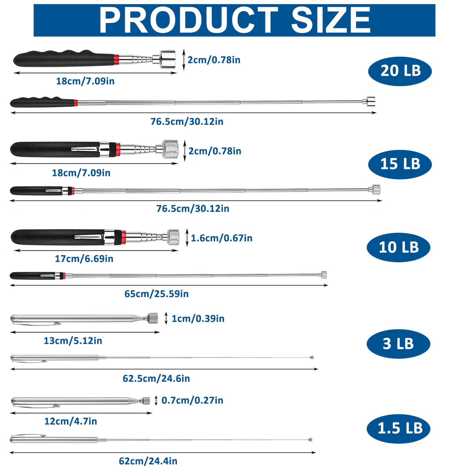 5 Aste Magnetiche Telescopiche - Forza 1.5-20LB, Per Recupero Oggetti Metallici - Foto 6