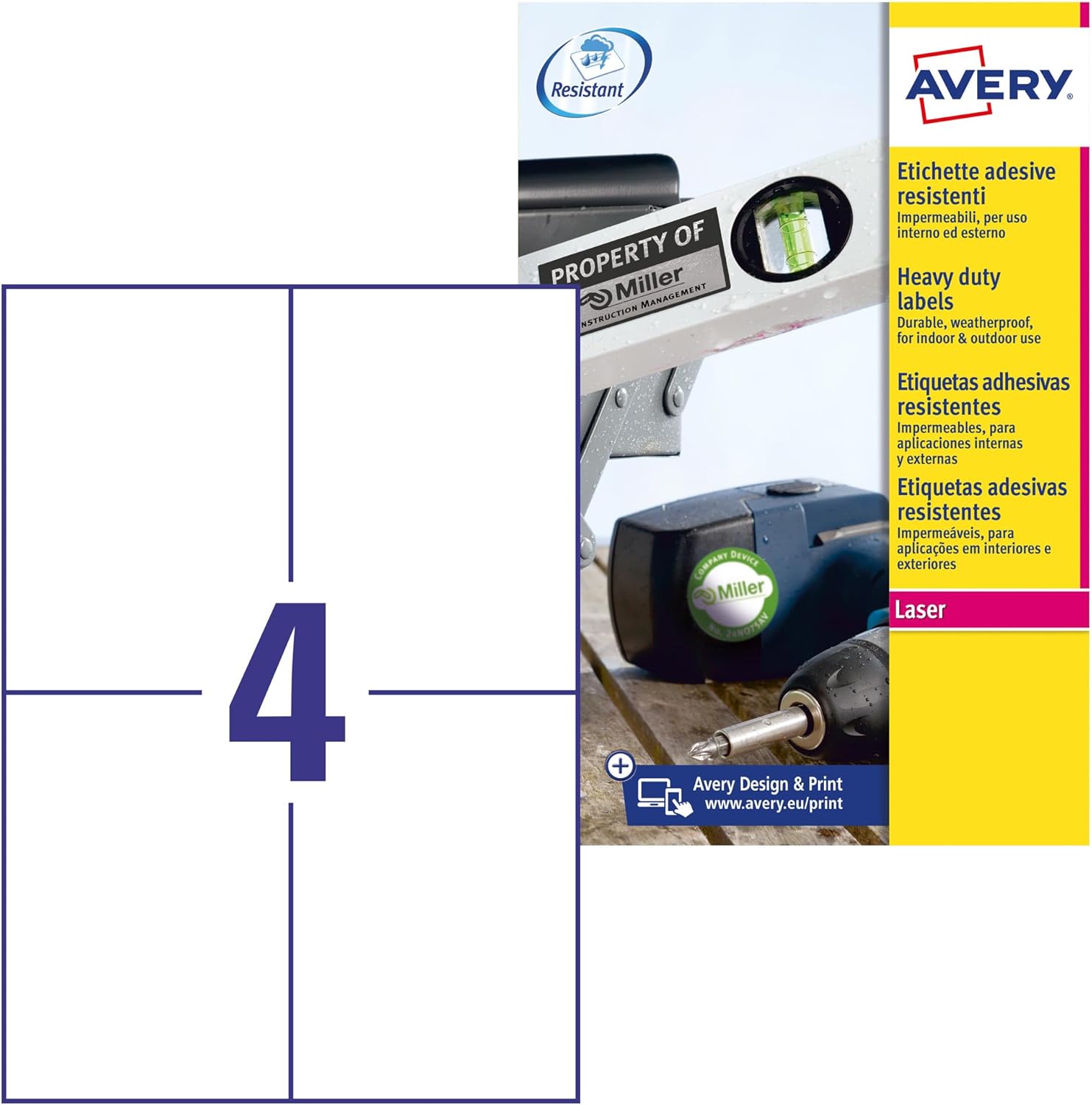 Avery Zweckform Protection & Security Labels 105 x 148 mm Weatherproof Film 20 Blatt White