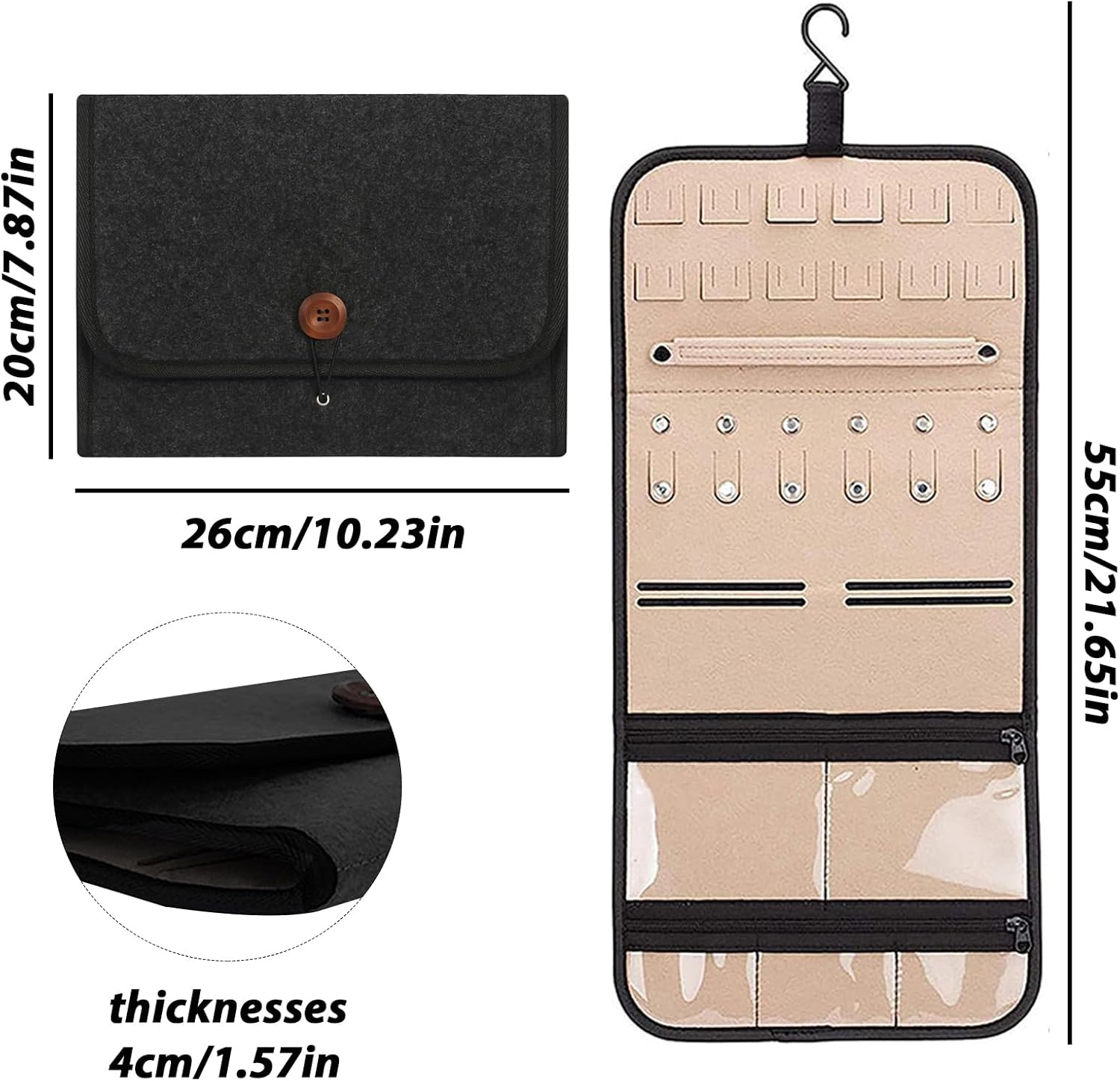 [LHYTFPGYL] トラベルジュエリーオーガナイザーケース2個、ジッパーポケット付きハンギングロールバッグ