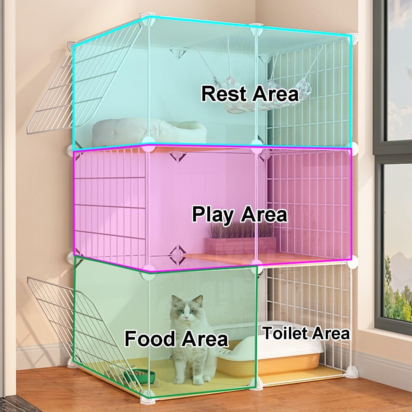 Katzenkäfig Indoor Kätzchen Gehege Metalldraht Zwinger Abnehmbare Haustierbox für Katzen Langlebiges Katzenzubehör für sicheren und sicheren Wohnraum