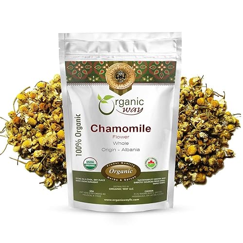 Organic Way Flor de manzanilla entera (Matricaria chamomilla) - Té de hierbas  Cosecha silvestre europea  Certificado Kosher y USDA  Vegano, sin OMG disponible en Yaxa Peru