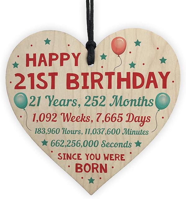 RED OCEAN Funny 21st Birthday Card Wooden Hanging Heart Twenty One Gift For Daughter Son