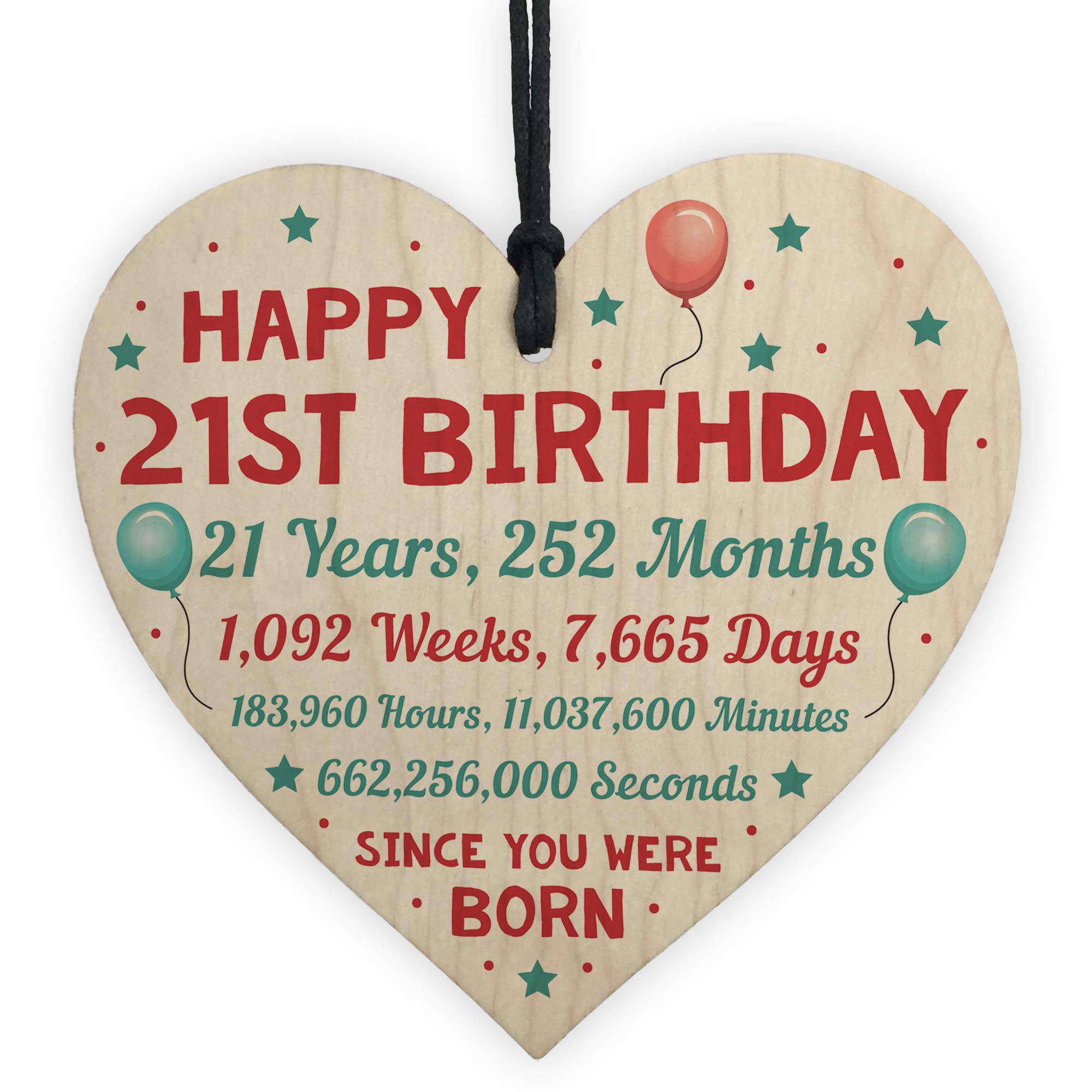 RED OCEAN Funny 21st Birthday Card Wooden Hanging Heart Twenty One Gift For Daughter Son