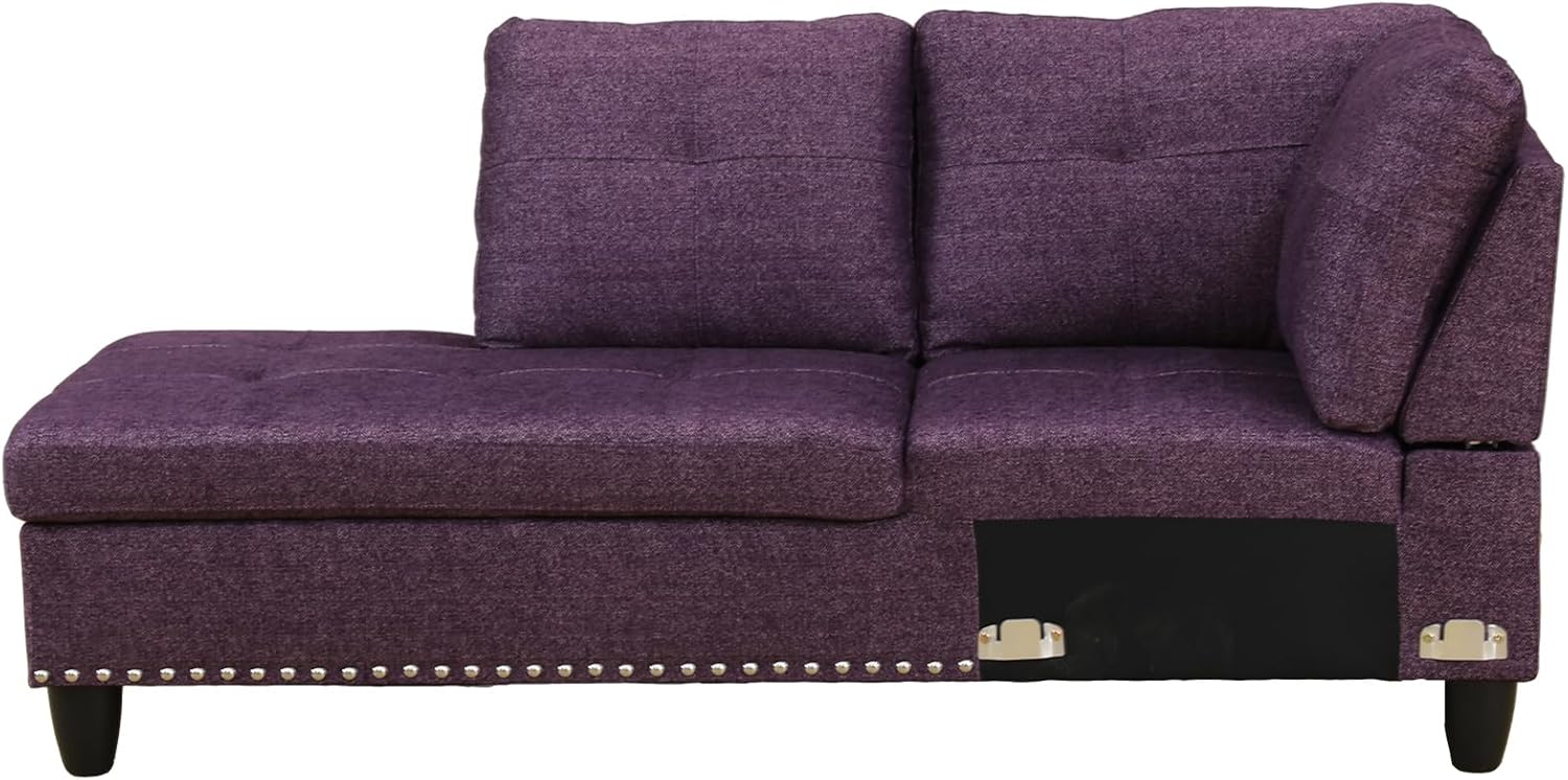 97"+69" L-Shaped Sectional Couch Set w/Storage Ottoman and Chaise Lounge, Linen Upholstered Modular Sofas, Foldable Backrest with Cup Holder, Large Living Room Furniture for 5 Seats (Amaranth)