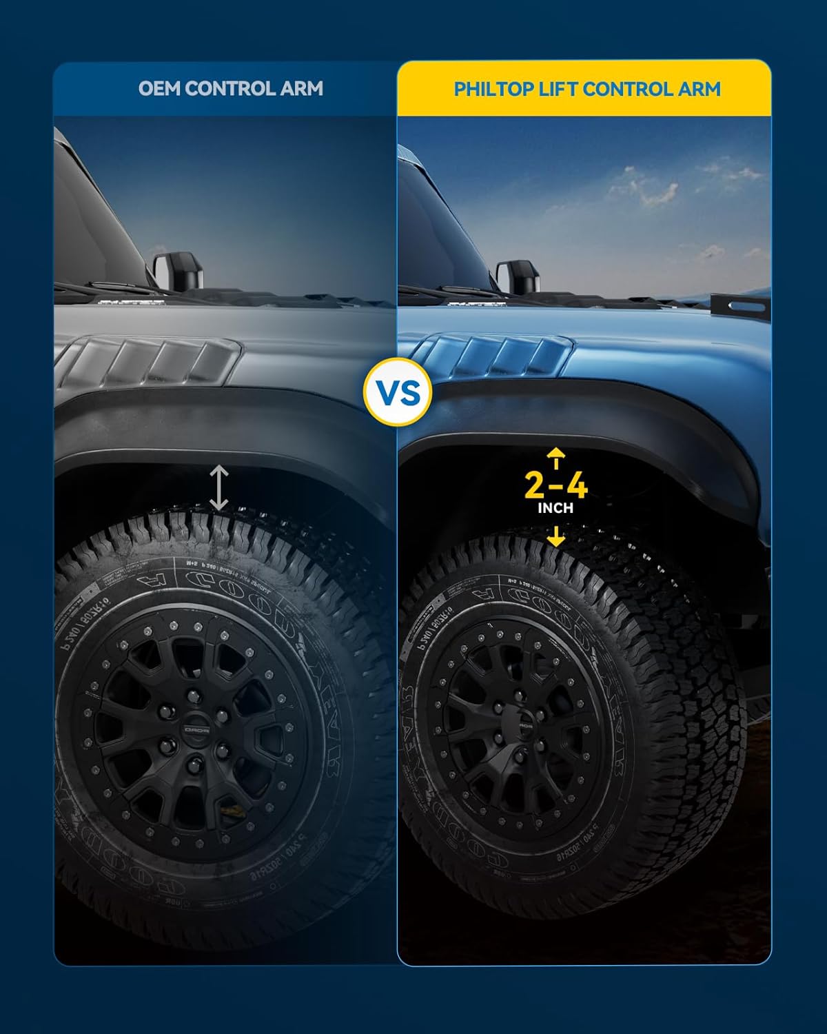 PHILTOP 2Pcs 2-4" Front Upper Control Arms Compatible with Silverado/Sierra 1500/2500/3500/1500 HD/2500 HD/3500 HD, Suburban/Avalanche/Yukon XL 2500 Suspension Kit