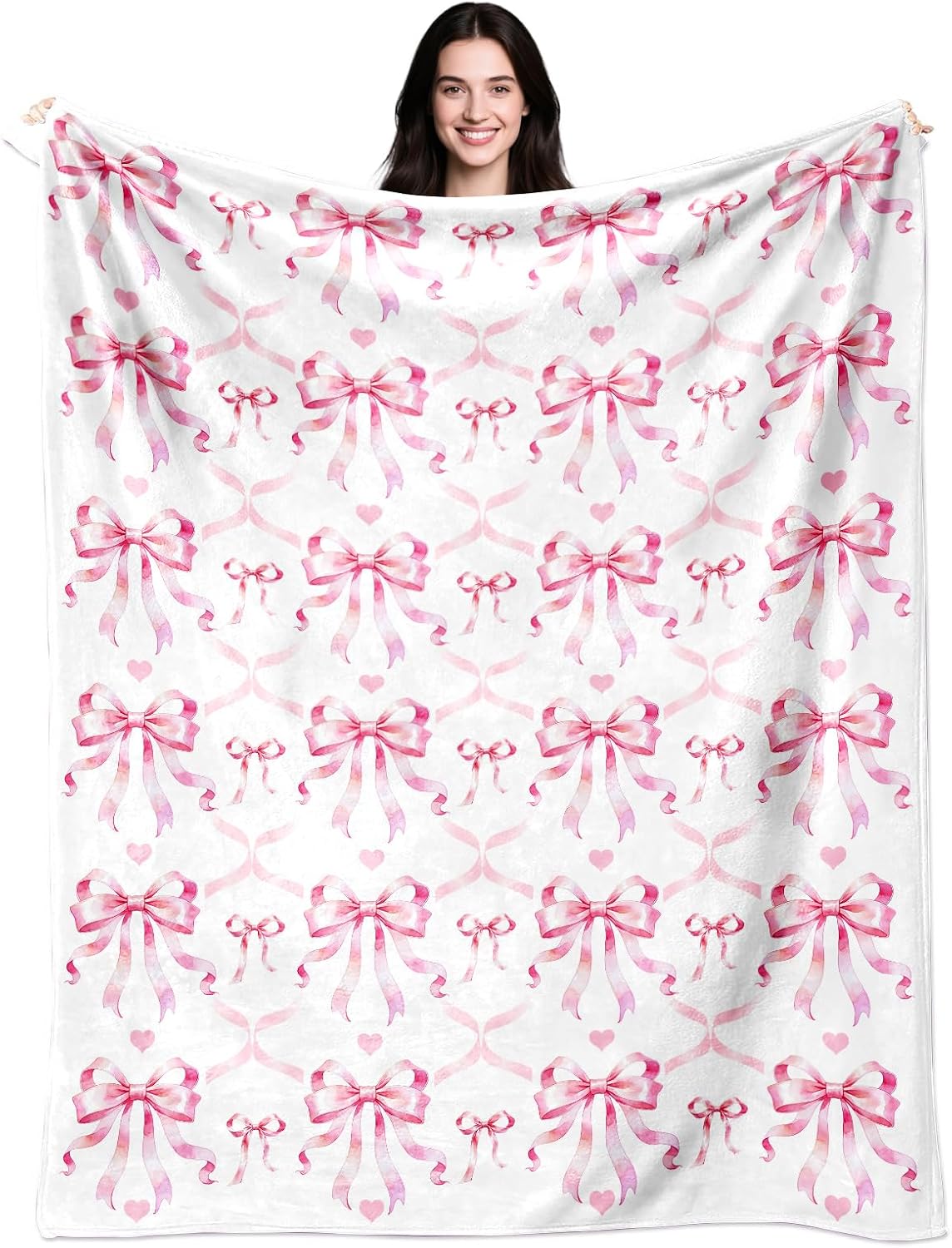 Bow Blanket Gifts Pink Bows Throw Blanket Soft Flannel Bow Blanket for Girls Women 50"x40"
