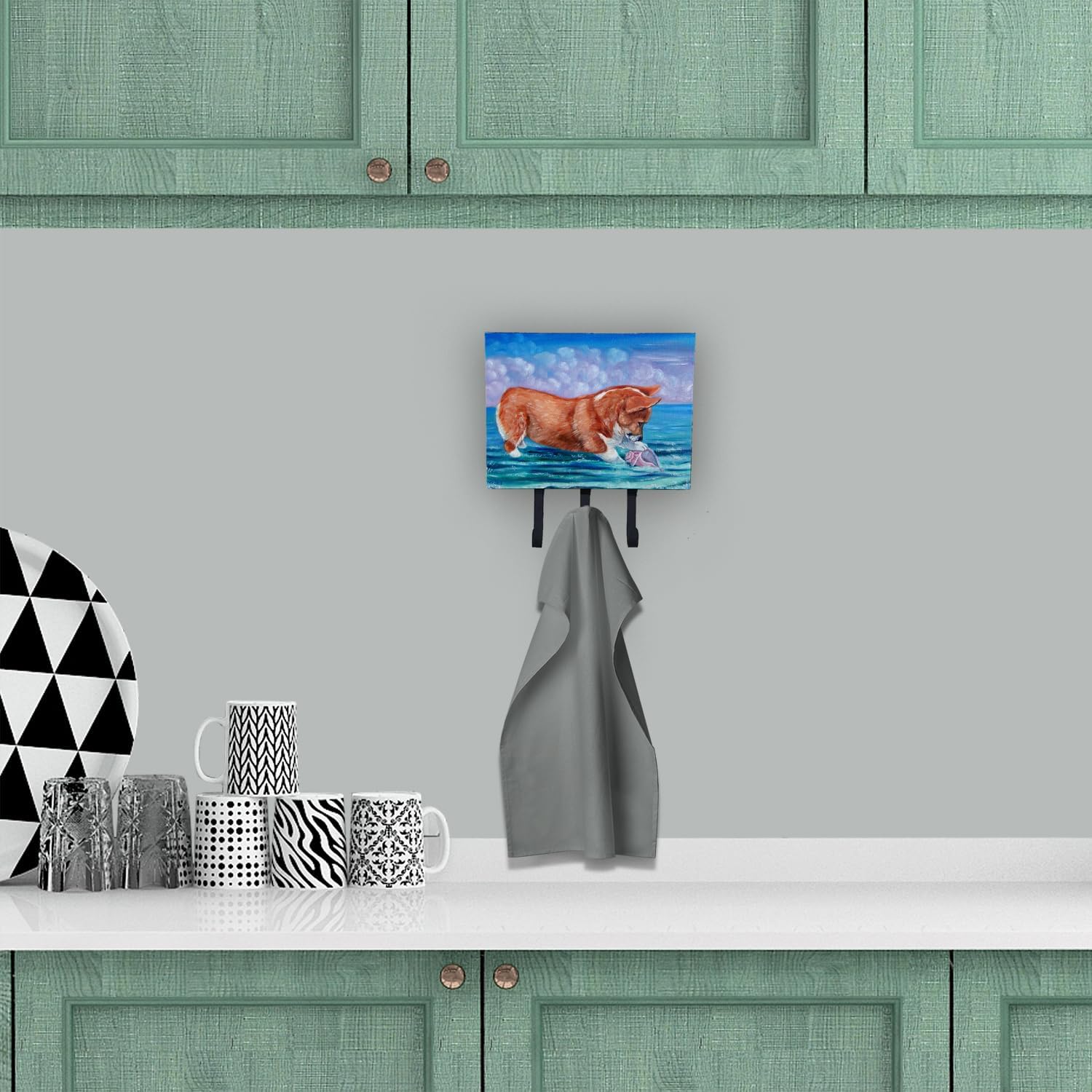 Caroline's Treasures 7407TH68 Corgi Sea Shell Find Leash or Key Holder, Wall Hooks, Key Hooks Holder, Coat Rack Wall Mount, Coat Hooks, Hooks for Hanging Keys, Towels, Aprons, Leashes,