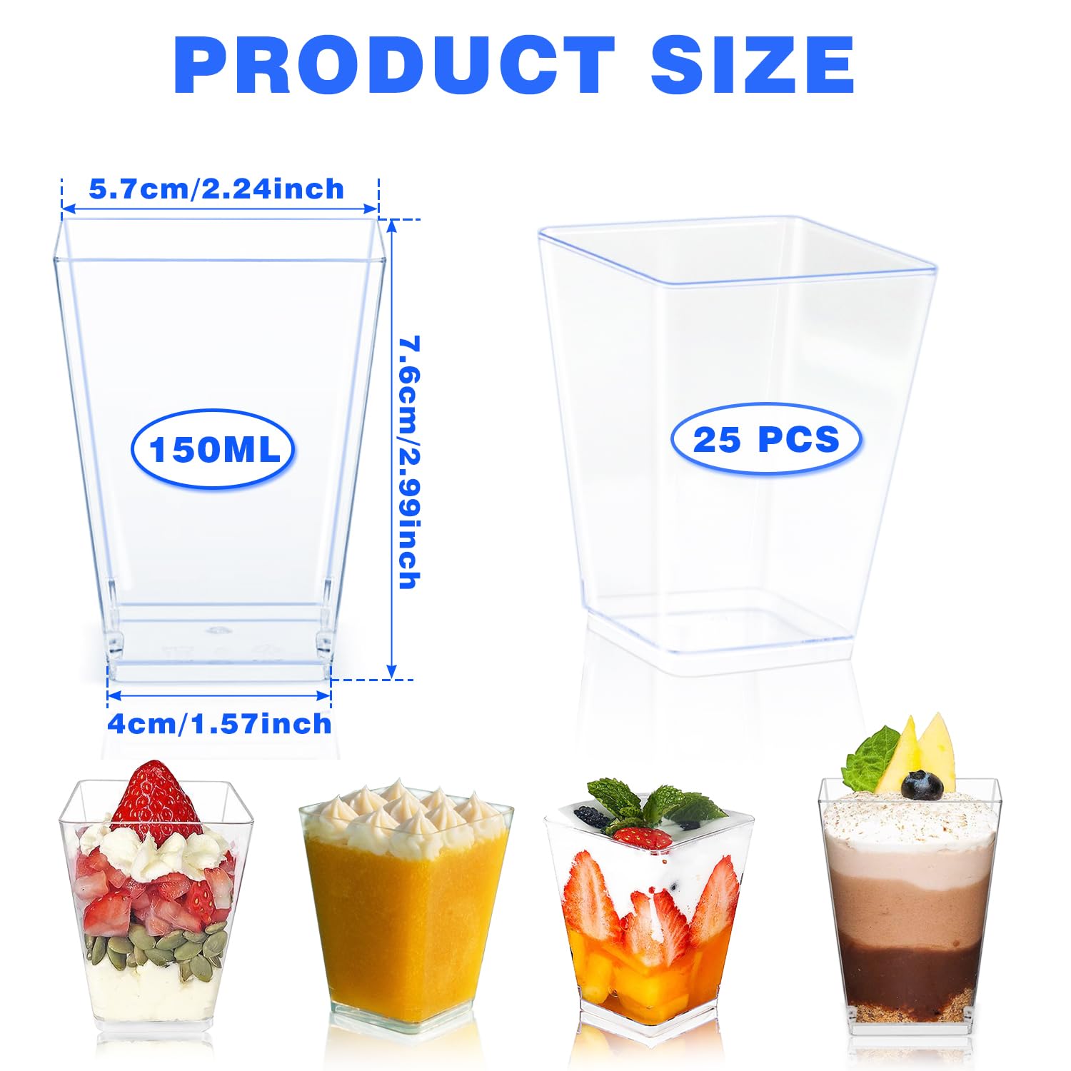 50 Tasses à Dessert 200ml Avec Cuillères - Verrines Plastique Réutilisables Transparentes