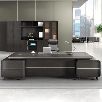 94" L-Shaped Executive Desk, Wood Large Home Computer Office Desk with Thickened Tabletop Built-in Cable Box & Double-Layer Storage Cabinet Business Furniture for CEO, Boss