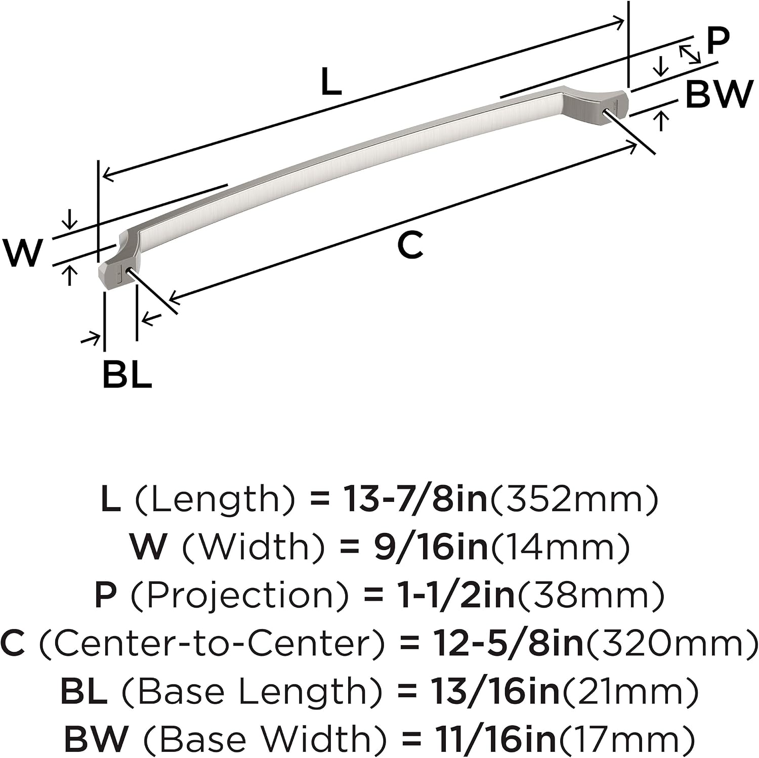 Amerock Bellamy 12-5/8 inch (320mm) Center-to-Center Satin Nickel Cabinet Pull, BP36714G10