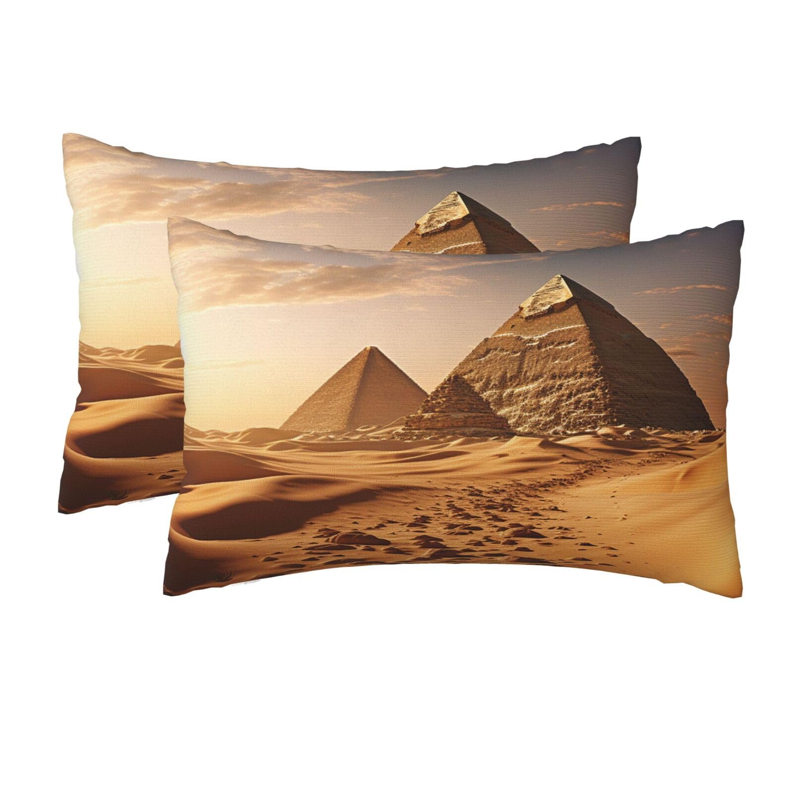 2 Pack Queen Pillow Cases with Hidden Zipper, Soft Breathable Pillow Covers for Hair and Skin, Pyramid Africa Desert Pillowcases 20"x30" Bed Pillow Protectors Cover for Sleeping Gifts