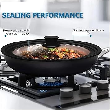 Skillets Multifunctional Adaptable Lids 16-22-28-32cm Silicone Glass Covers Pans Stove Round Protector Caps Kitchen Accessories(Black 20-22-24cm)