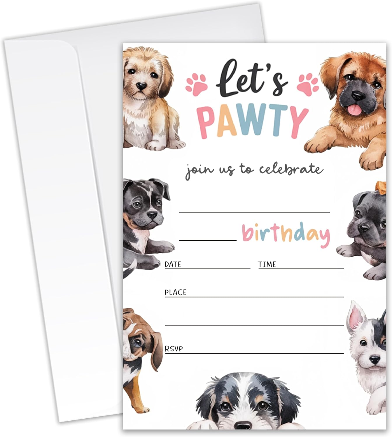 Let's Pawty! Dog Birthday Invitations - 20 Invitation Cards 4”x6” with 20 Envelopes - Cute Doggy Birthday Party Invites.(124)