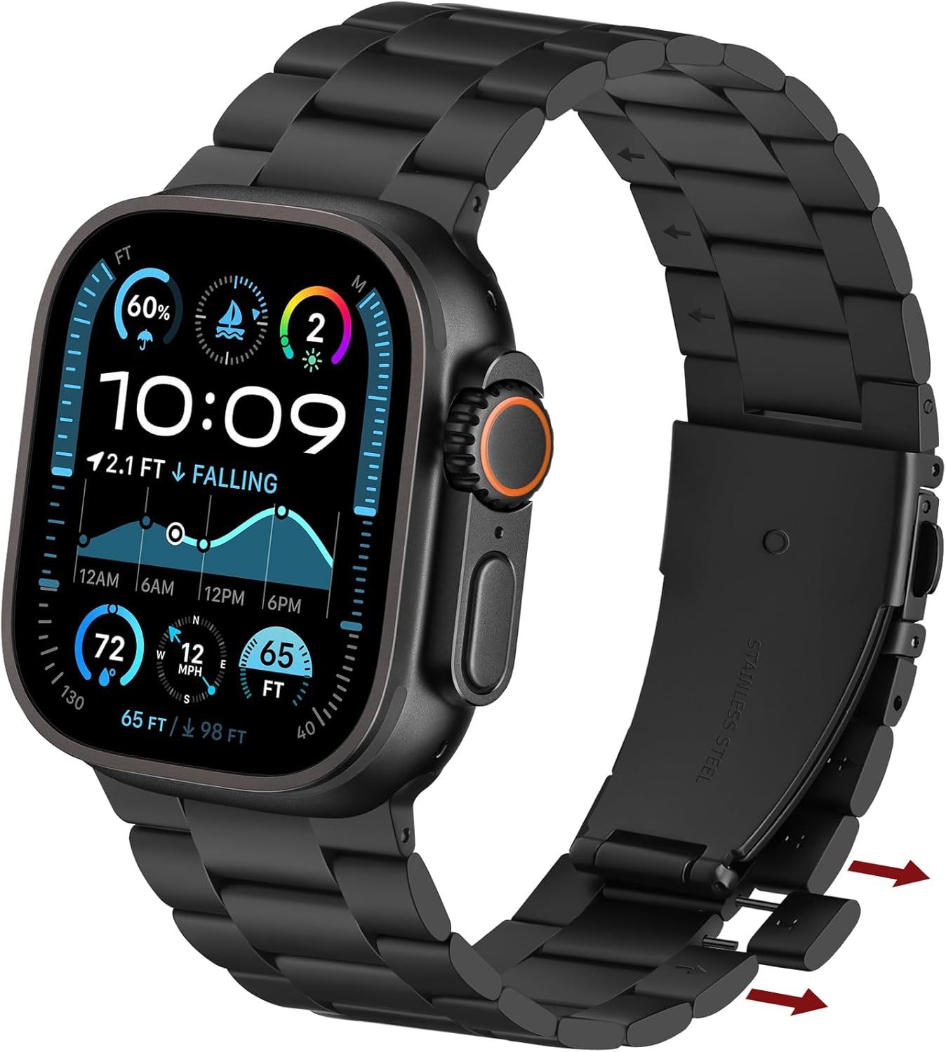 Anlinser No Tool Needed Bands Compatible with Apple Watch Band 49mm 46mm 45mm 44mm 42mm for Women Men, Stainless Steel Metal Strap Designed for iWatch Ultra 3/2/1 SE Series 11 10 9 8 7 6-1 (Black)