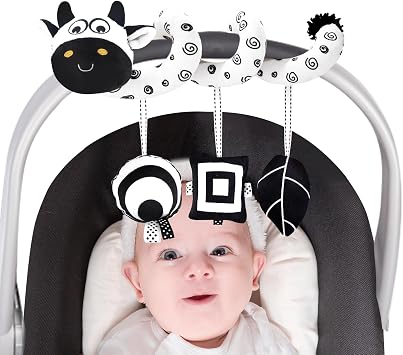 vocheer Hanging Toys for Car Seat Crib Mobile, Infant Baby Spiral Plush Toys for Crib Bed Stroller Car Seat Bar Cow