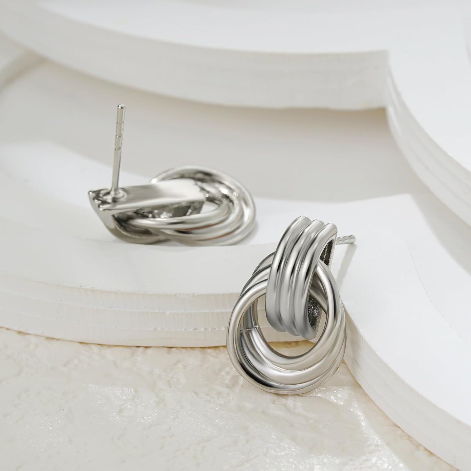 SLOONG Chunky Gold Earrings for Women, 14K Gold/SIlver Plated Geometric Knot Dangle Drop Earrings Hypoallergenic Gold Jewelry for Women - Image 7