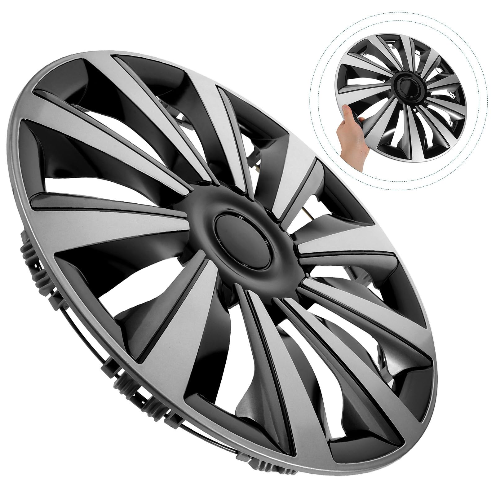 FOMIYES Enjoliveur de Roue 15 Pouces Gris Argenté Cache-Moyeux en Polypropylène Solide Kit de Protection D’Entretien pour Jantes de Voiture Protection Fiable Les Dommages et Usage
