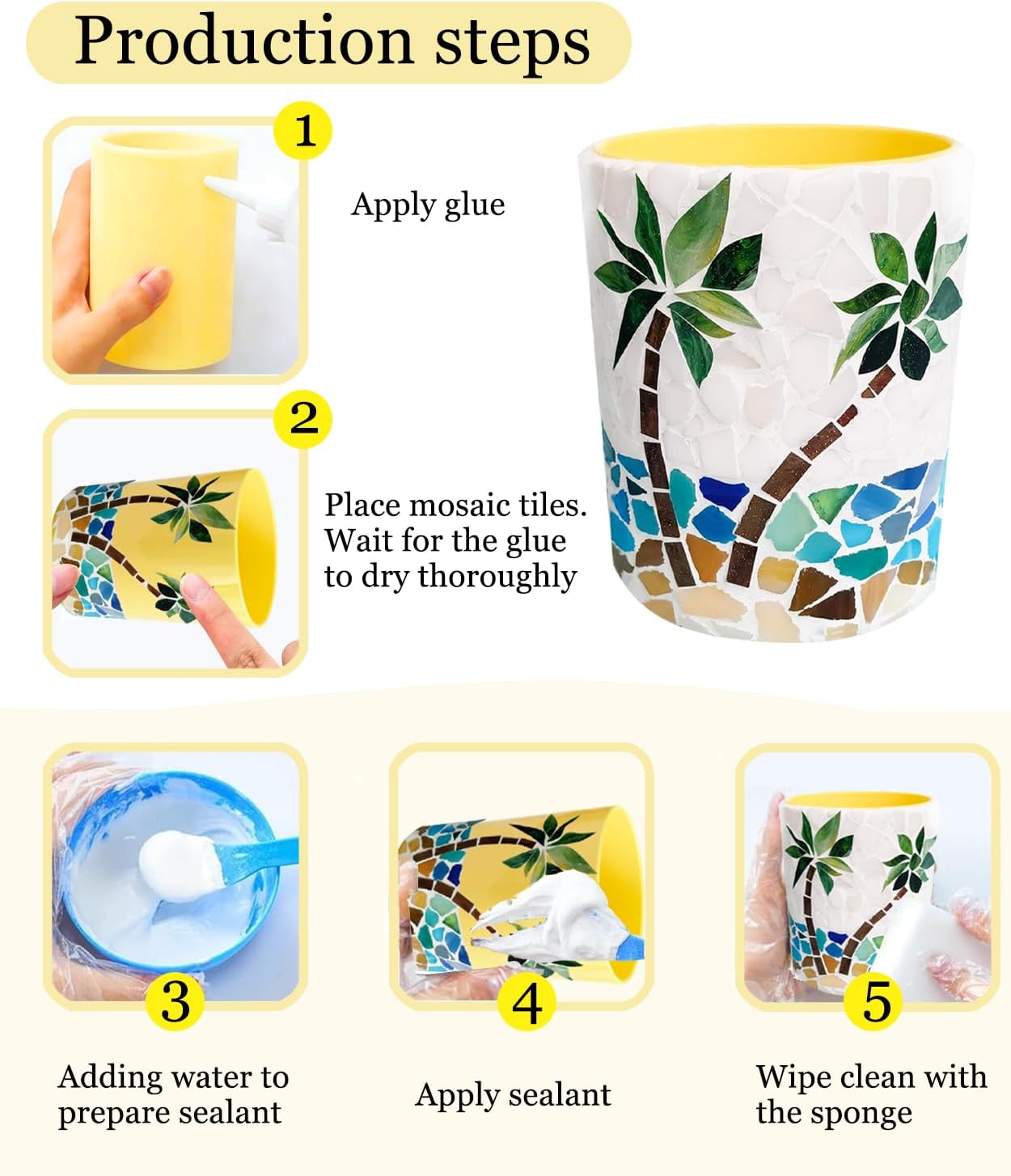 DIY Glass Mosaic Pen Holder Craft Kit - Complete Materials Package for Beginners, Personalized Handmade Gift for Birthdays Holidays, Educational Art Set Develops Hands-On Skills (Coconut Tree) image 5
