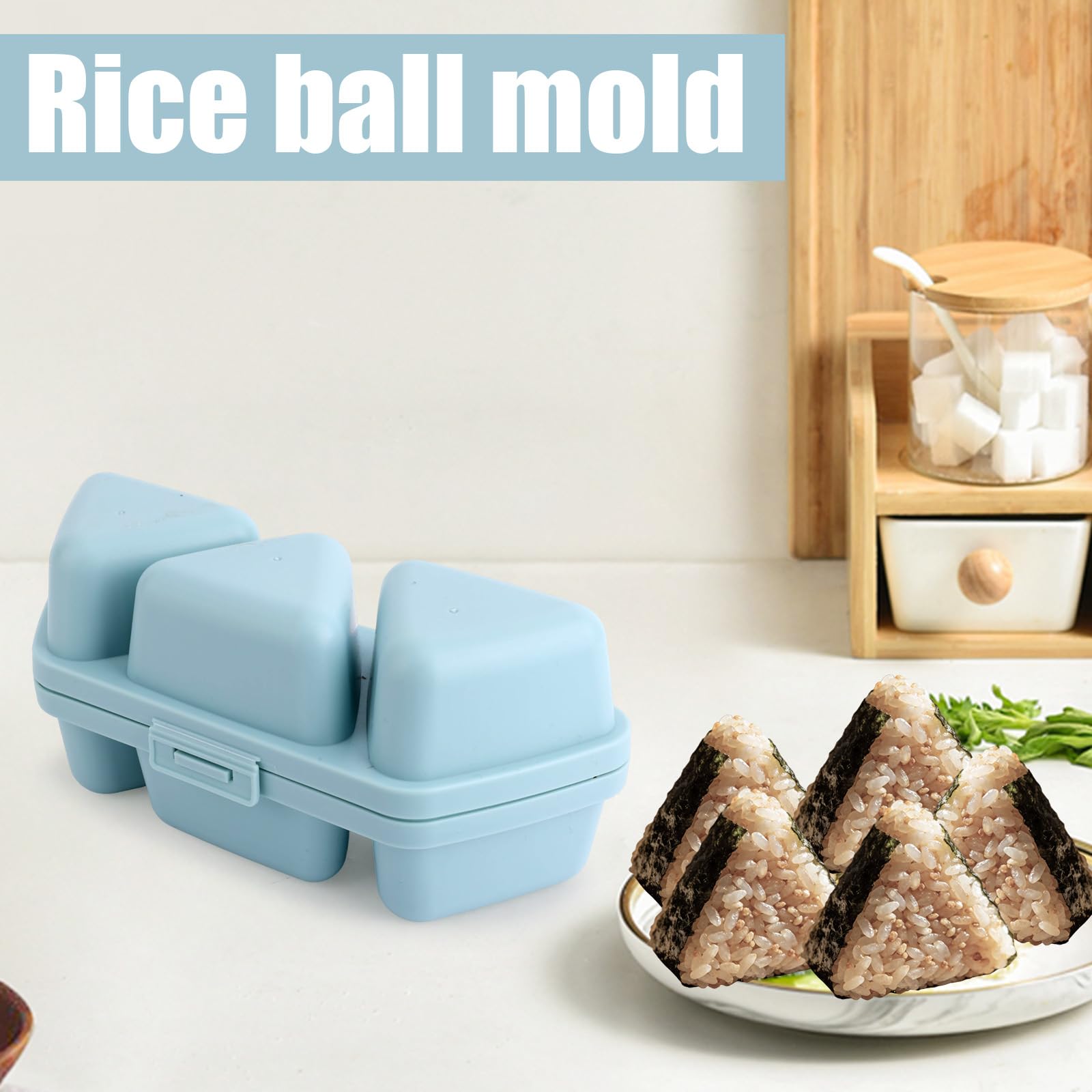 Forma do Onigiri 6 w 1, Trójkątna Forma Kulek Ryżowych Sushi Przenośna do Robienia Onigiri Pojemnik Przechowywania for Musubi z Wodorostów (Niebieski)