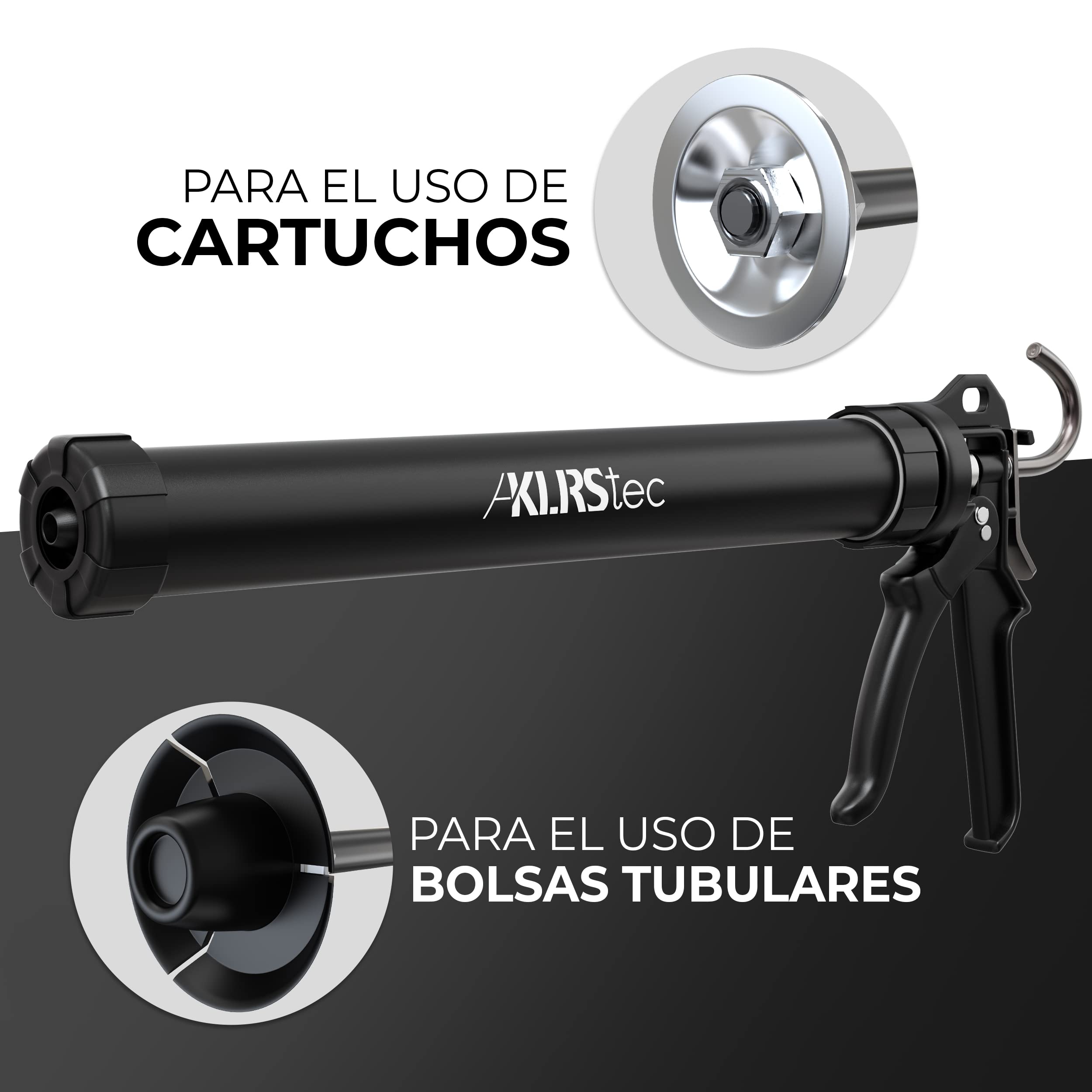 KLRStec® Pistola profesional Pro XL para cartuchos| Pistola para cartuchos de silicona, perfecta para rejuntar y sellado de clafateo | Pistola de aluminio para todo tipo de cartuchos de 310ml a 600ml