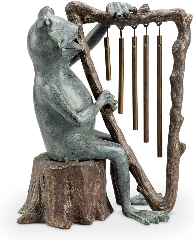 Frog and Harp Tube Windchime and Garden Sculpture