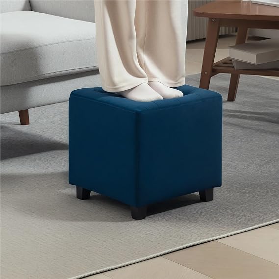 Foot Stool Square Footstool Small Ottoman With Wood Legs For Bedroom