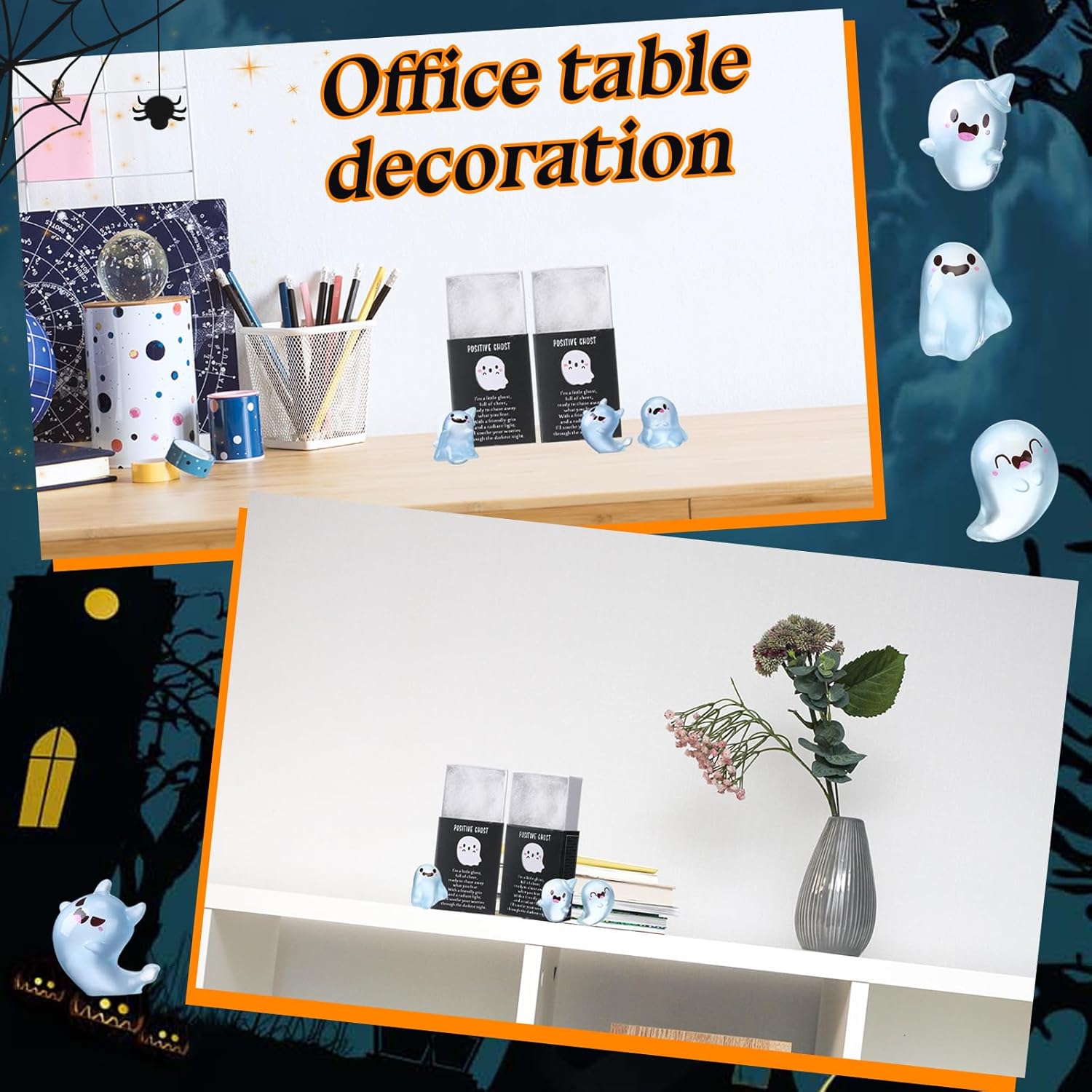 72 Sets Halloween Ghost Party Favors Glow in The Dark Gift Resin Spirit Figures with Boxes and Positive Cards Mini Luminous Positive Ghost for Basket Stuffer Office Table Decor (Classic)