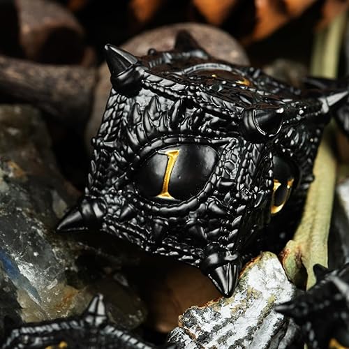 Vista 18 de Surpass DND - Juego de dados de metal para Calabozos y Dragones, juego de dados negros de metal con boca grande (negro y rojo)