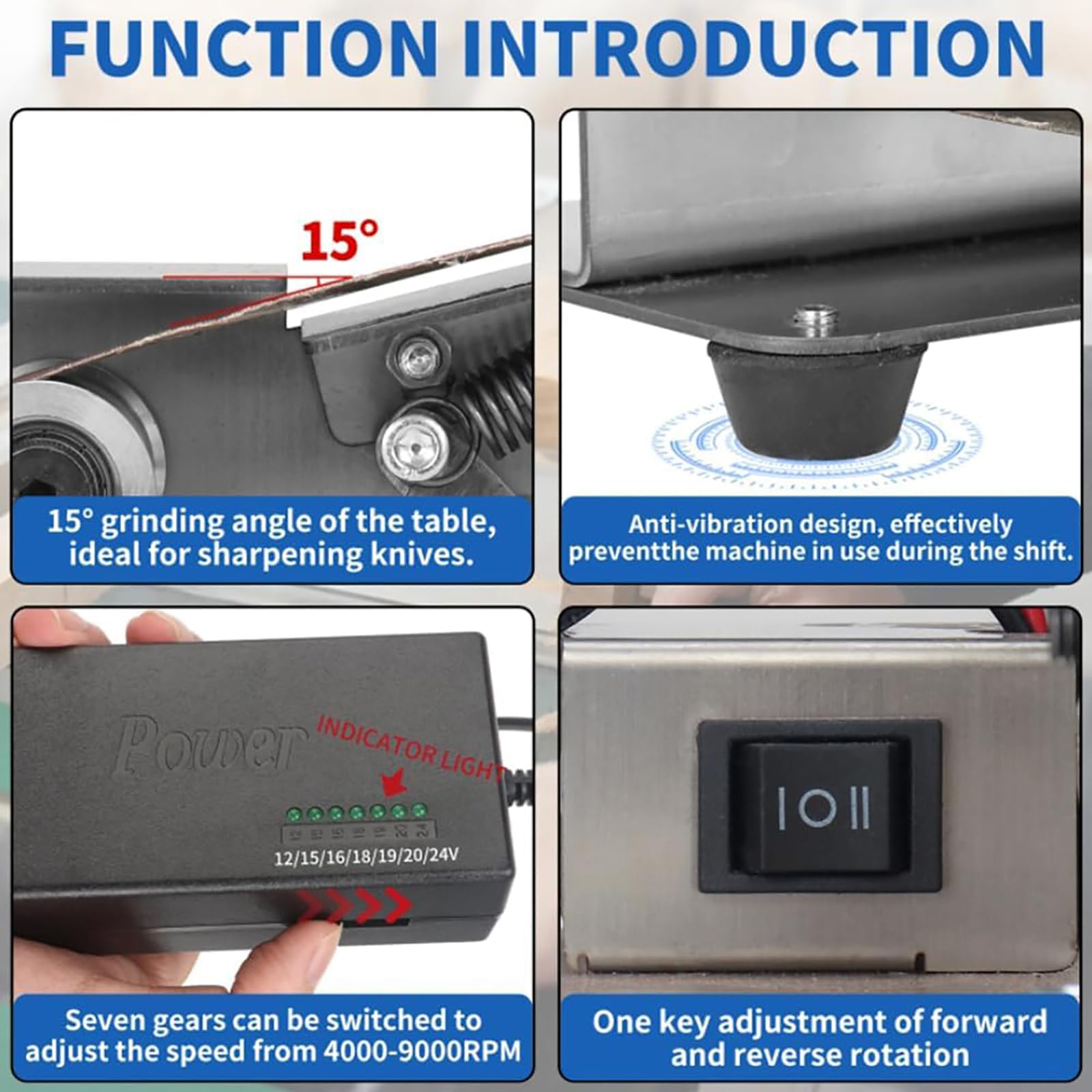Levigatrice a Nastro Elettrica Portatile, 4500-9000 Giri/minuto | Regolabile A 7 Velocità, Angolo Di Regolazione Del Piano Di Lavoro 1-45°, Per Lavorazione Del Legno Fai Da Te(gray)