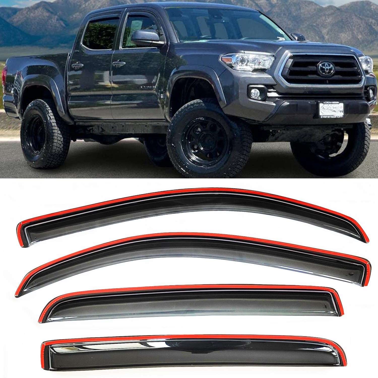 TONOYTIM 4PCS In-Channel Window Visors for Toyota Tacoma Double Cab 2016-2023