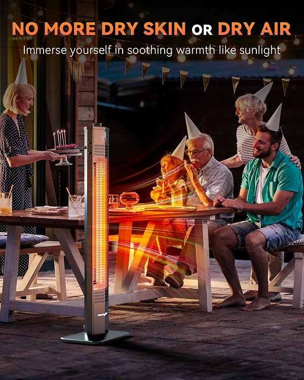 Encyclpo Patio Heater for Outdoor Use,1500W Infrared, 36 in Portable Tower Heater, 3 Levels, IPX5 Waterproof, Tip-Over&Overheat Protection for Garage, Indoor, Large Room, Backyard, Home by Encyclpo - Image 6