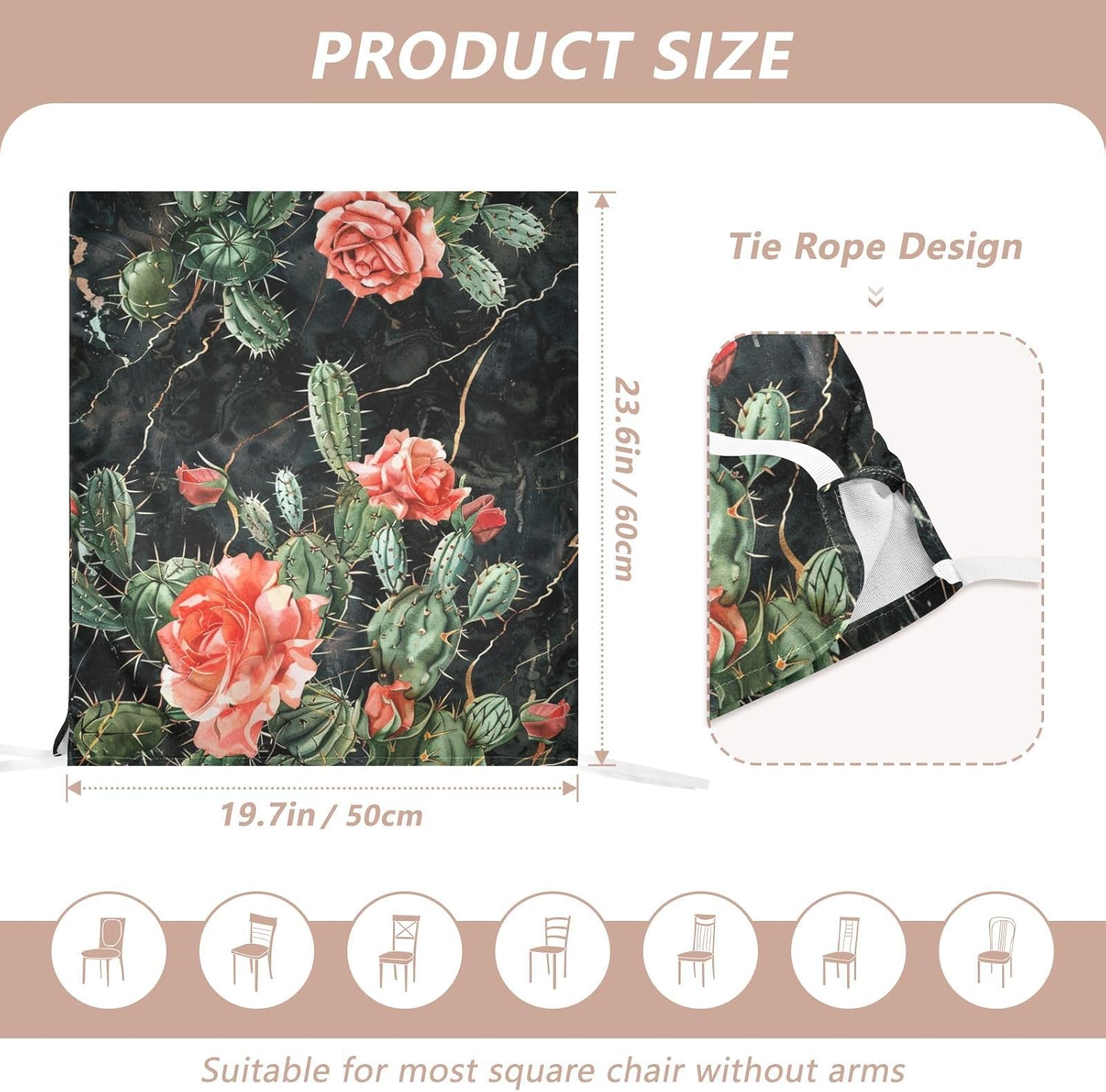 ALAZA Cactus Rose Marble Chair Back Cover Set of 6, Washable Reusable Removable Chair Slipcovers Decorative Chair Cover for Home Kitchen Wedding Party