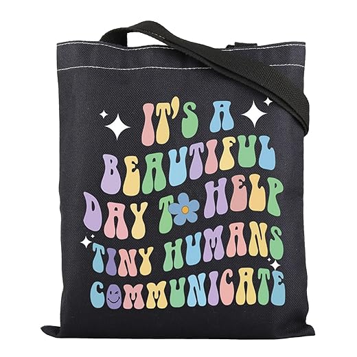 ENSIANTH Speech Pathologist Teacher Tote Bag AAC SLP Gift Tiny Humans Communicate Speech Therapist Appreciation Gift (Tiny Human bag)