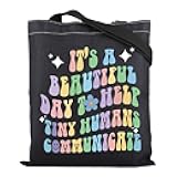 ENSIANTH Speech Pathologist Teacher Tote Bag AAC SLP Gift Tiny Humans Communicate Speech Therapist Appreciation Gift (Tiny Human bag)